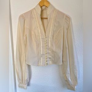 Vintage cream Jessica's Gunnies half button lace beaded Victorian Prairie top